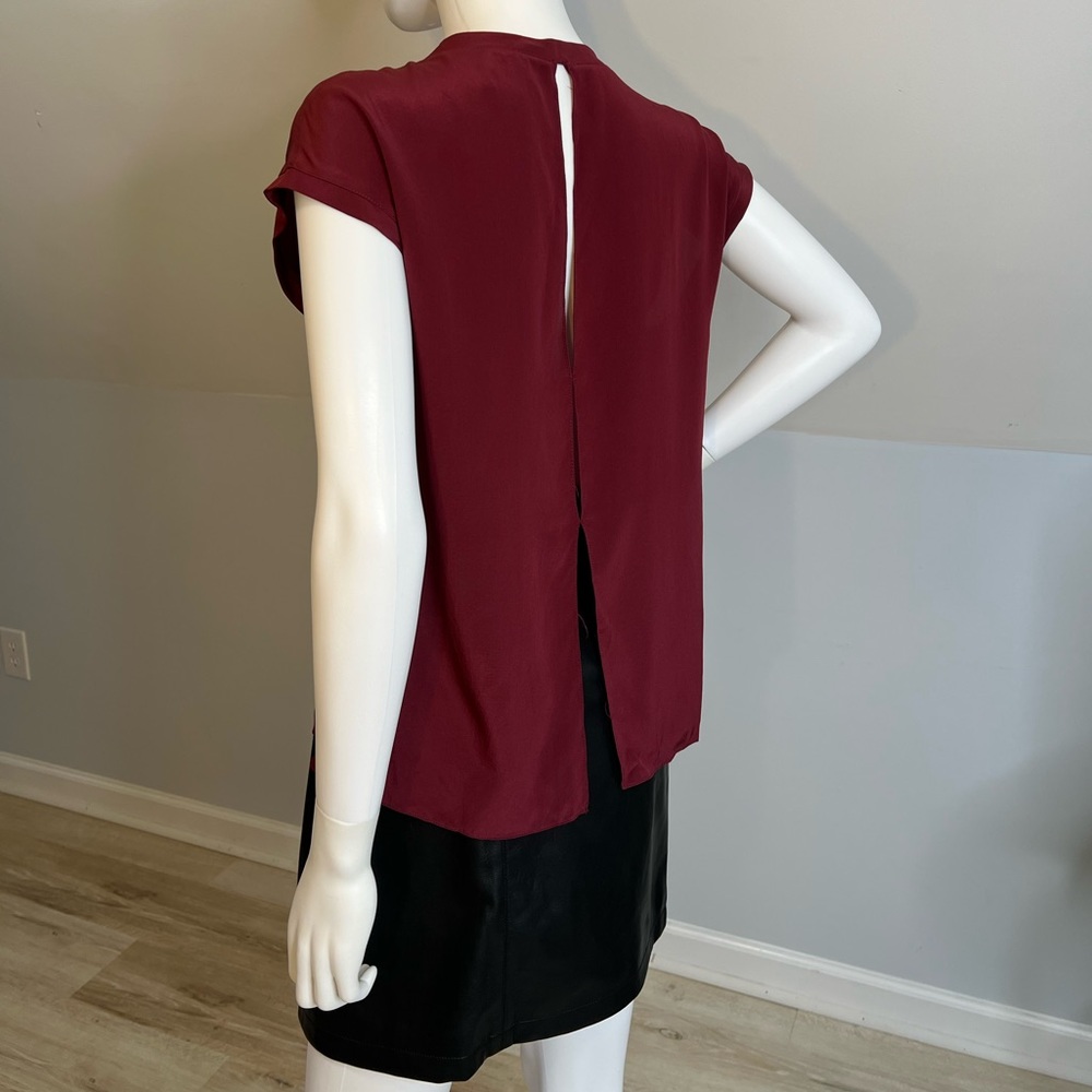 Sandro Paris Burgundy 100% Silk Open Back Cap Sleeve Blouse Sz 1 Small Workwear - Picture 4 of 9